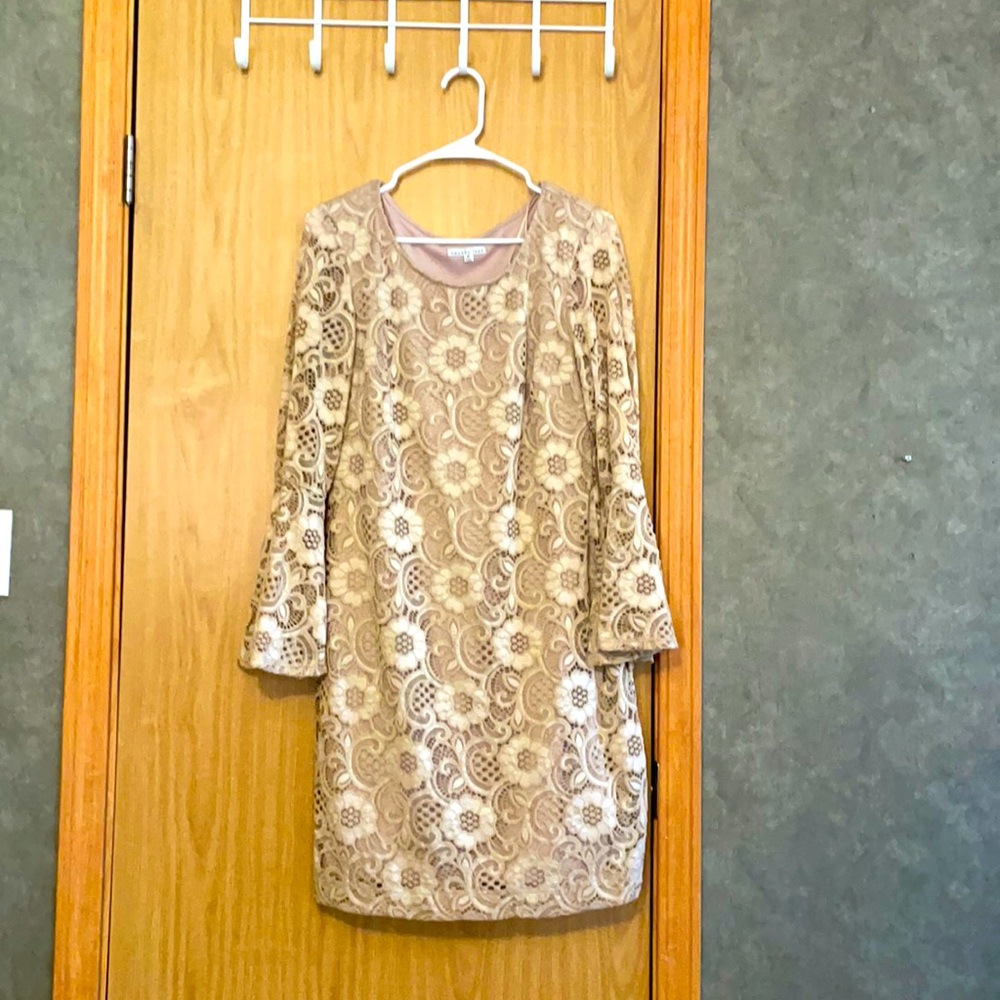Beautiful gold, lace dress.Size medium.Never worn.